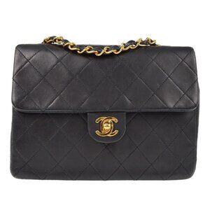 Chanel Black Lambskin Classic Square Flap Shoulder Bag